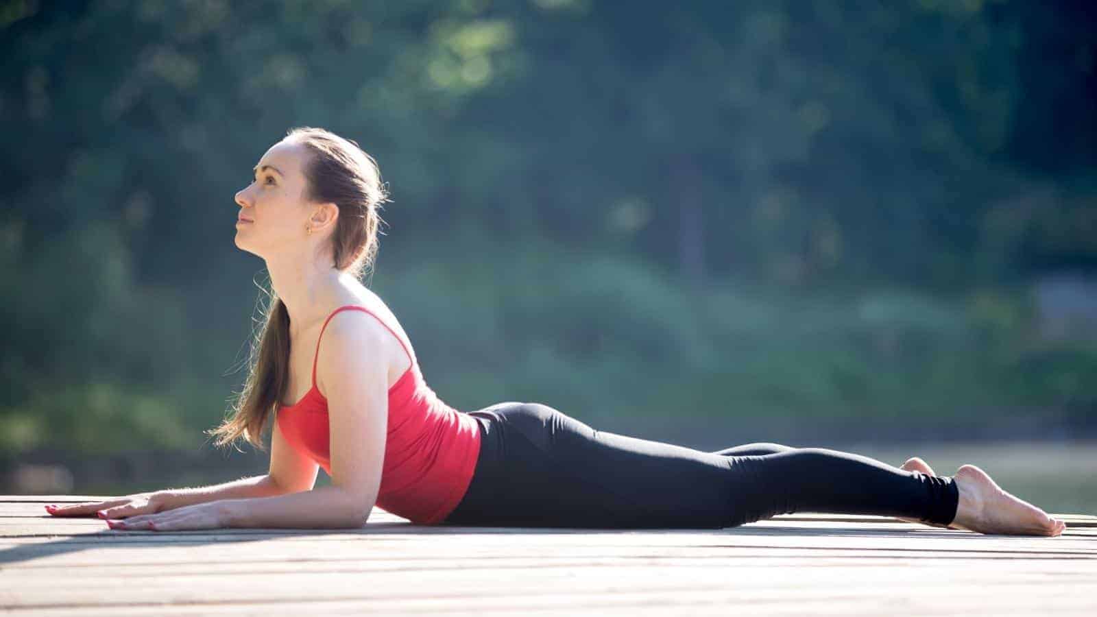 A women doing Sphinix Yoga